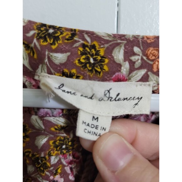 Jane + Delancey Women's M Floral Boho Lace Trim Blouse Peasant Tassel Festival - Picture 5 of 9